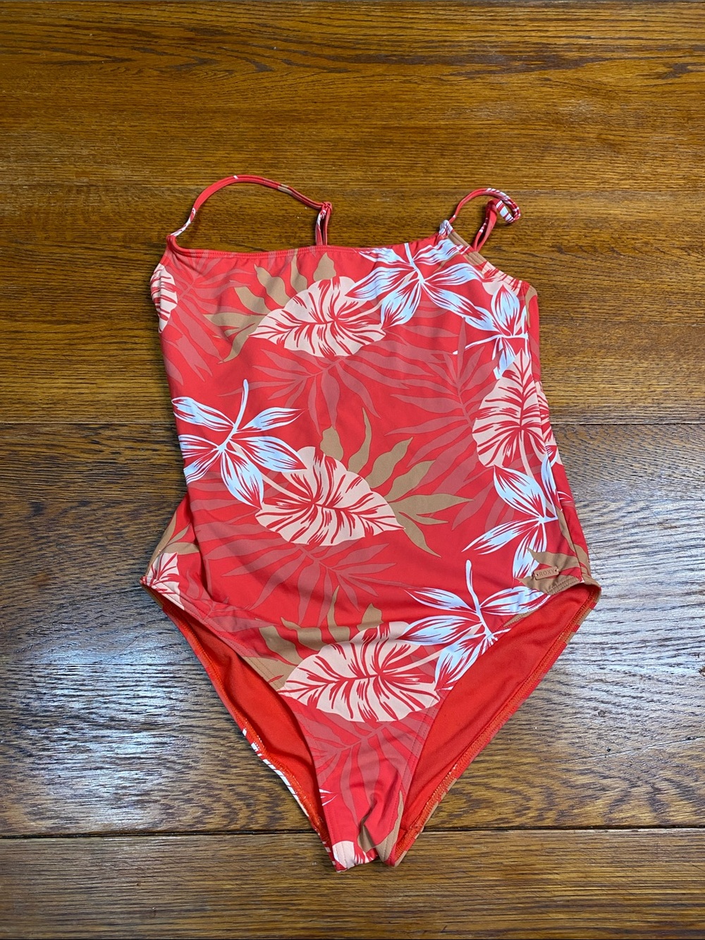 Roxy Red Tropical Leaf Print Girls' One-Piece Swimsuit